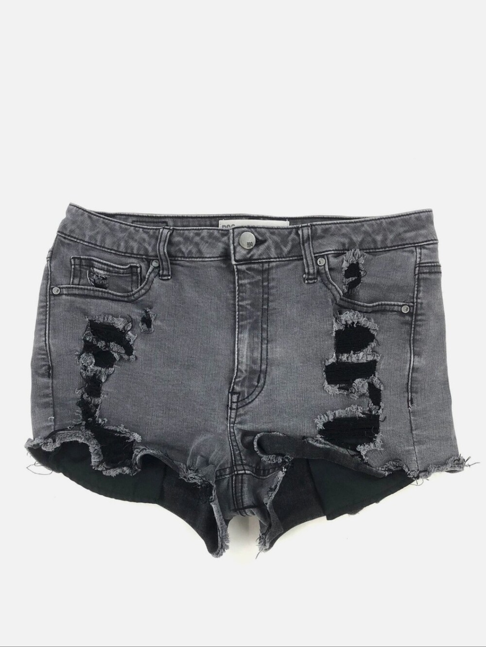 RSQ Venice Mid Rise Distressed Black Wash Denim Shorts